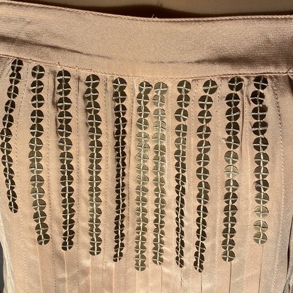 TIBI - silk pocketed, pleated romper: rose gold, square neck, button closure - 4 - Picture 11 of 16